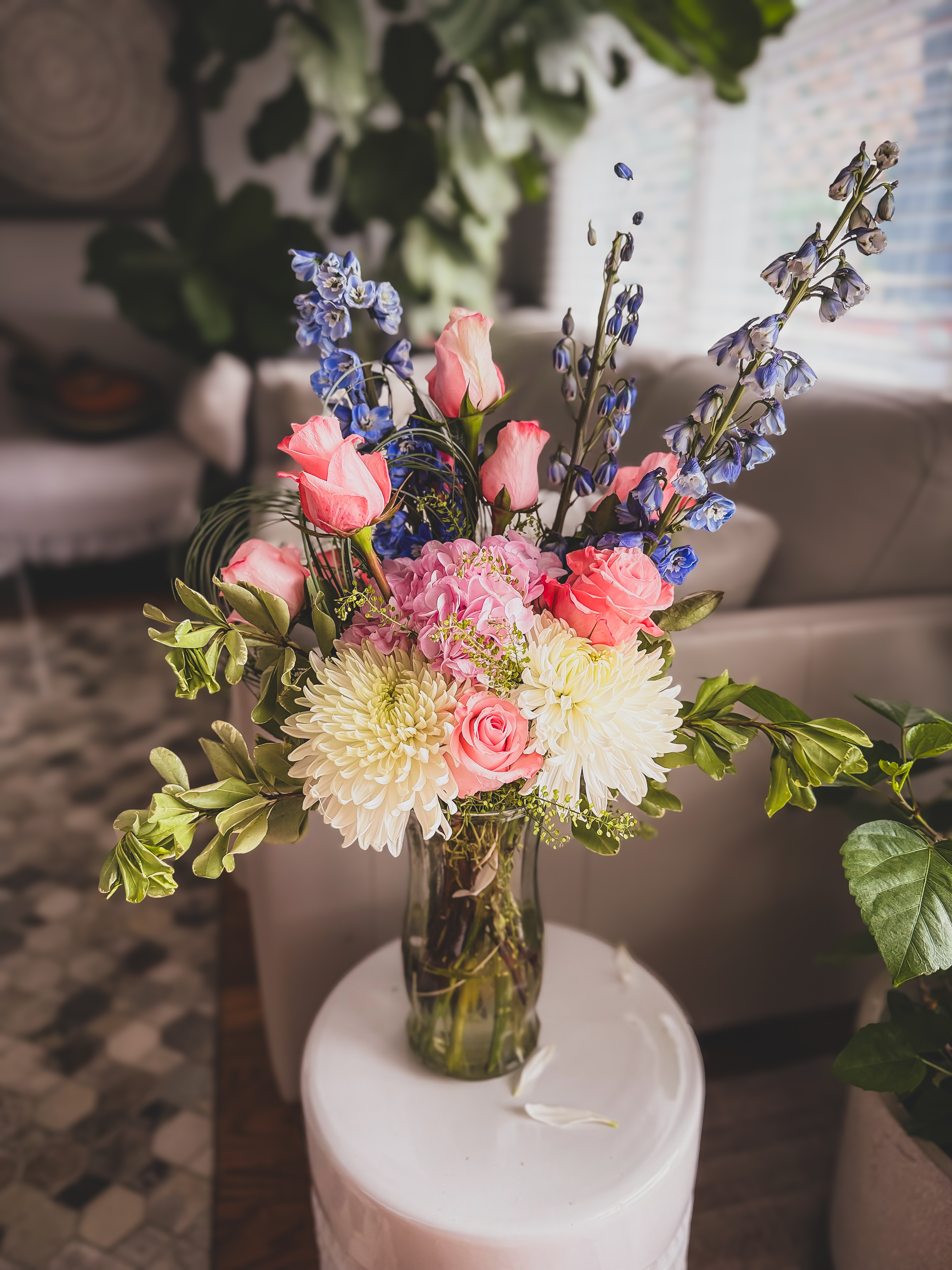 Rhapsody in Blue — an elegant blue-toned centerpiece arrangement