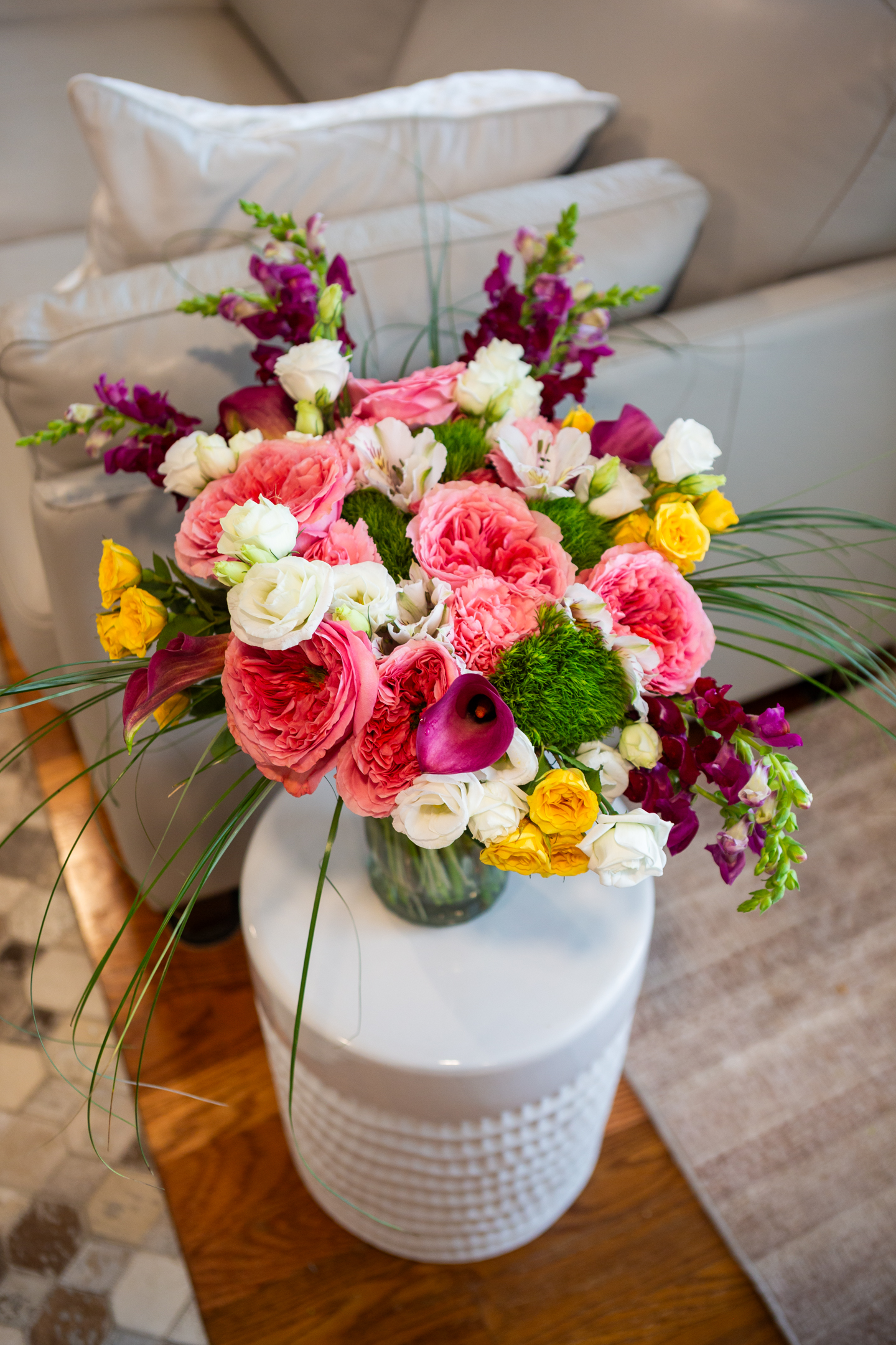 Festive Fall — a handcrafted autumn centerpiece with pumpkin and fall flowers, Livingston NJ