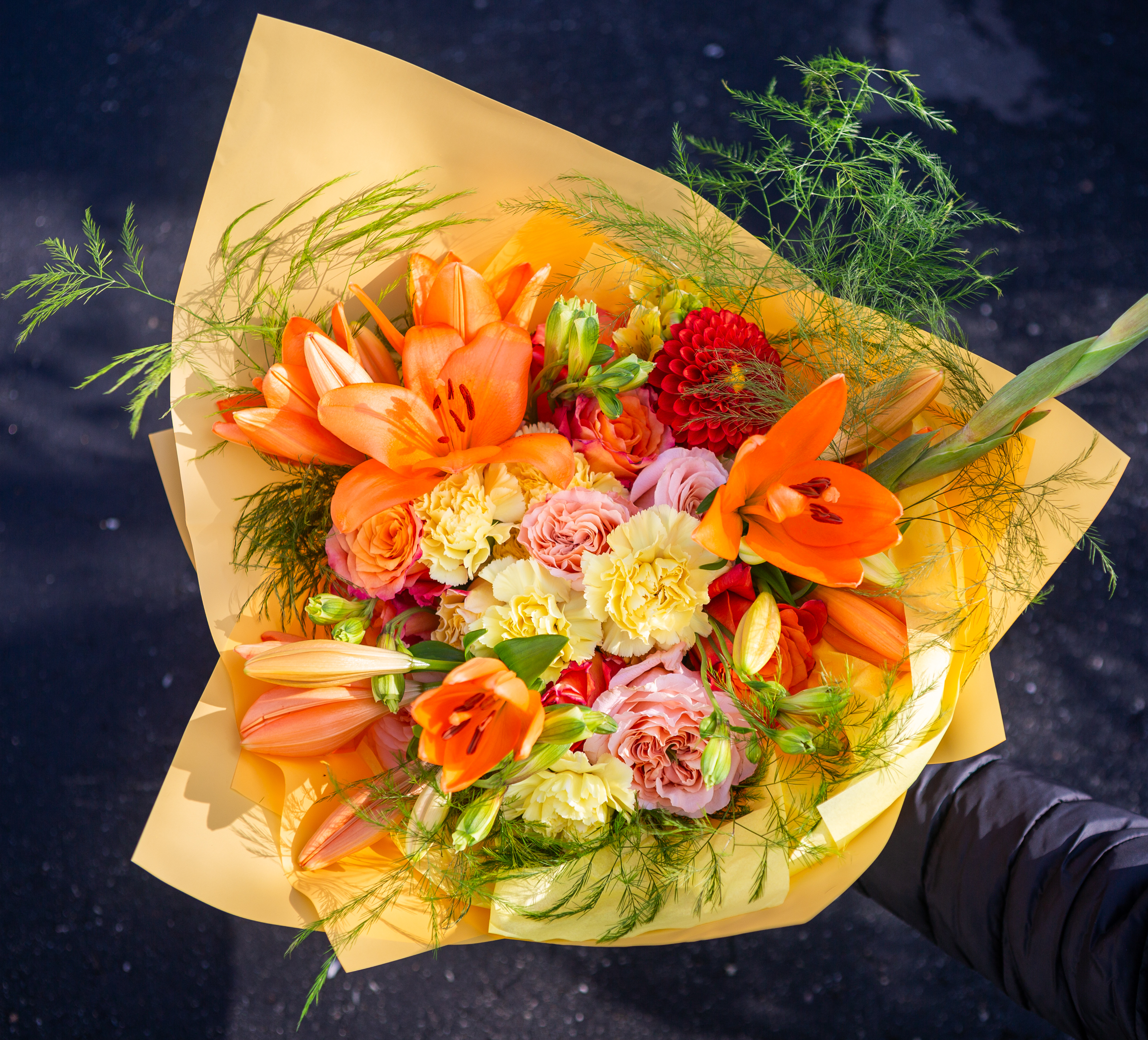 Golden Adoration — handcrafted hand-tied bouquet in golden tones, Livingston NJ florist